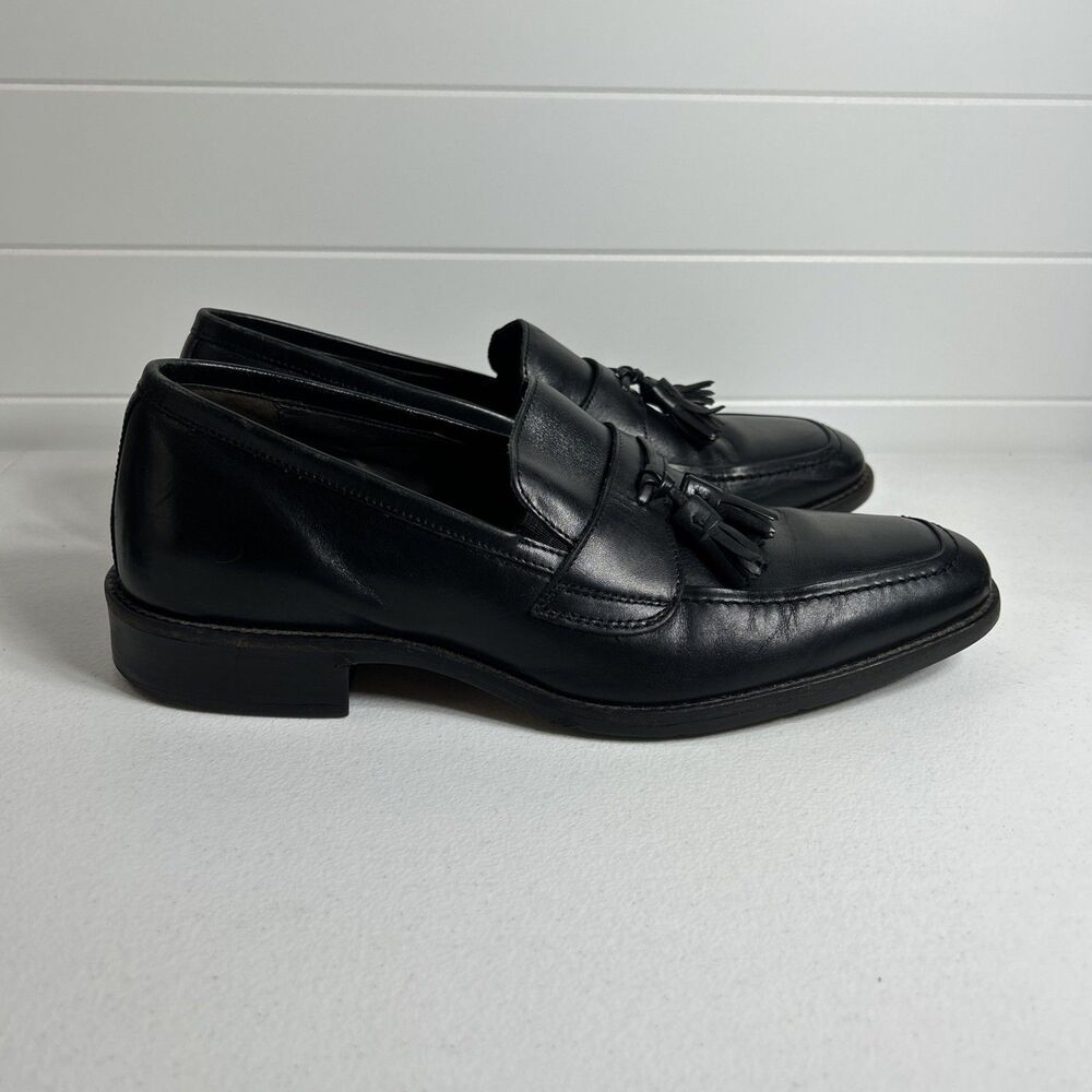 Johnston & Murphy Men's Shoes Size 9.5 Wide Black Leather Tassel Loafer Slip-On